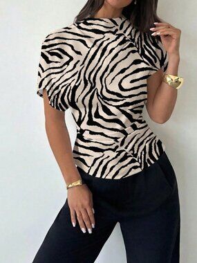 Multicolor Casual Women's Animal Print Collar Slim Fit Blouse